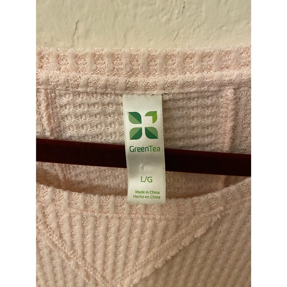 Green Tea Waffle Knit Shirt Women Size L - Picture 3 of 4